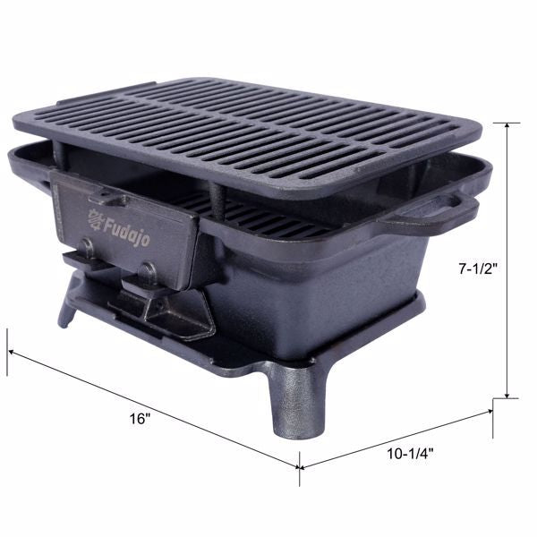 Oval Cast Iron Grill Outdoor, Portable Charcoal Grill and Tabletop Cast Iron Skillet - 100% Cast Iron, Enameled, Durable, Small Charcoal Grill, Camping Stove, Hibachi Grill