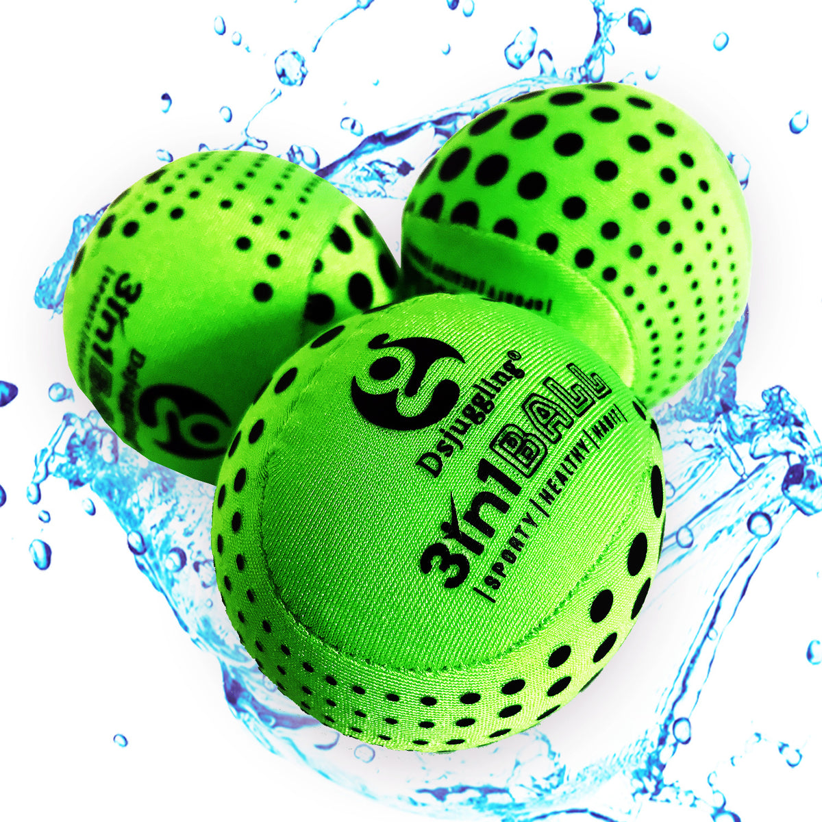 DSJUGGLING Washable Juggling Ball for Beginners, 60mm 100g Each 3in1 Multi-Function Balls Set of 3 | Water Skimming Balls Bounce On Water - Pool Ball & Beach Toys | Soft Bouncy Grip Training Ball Kit