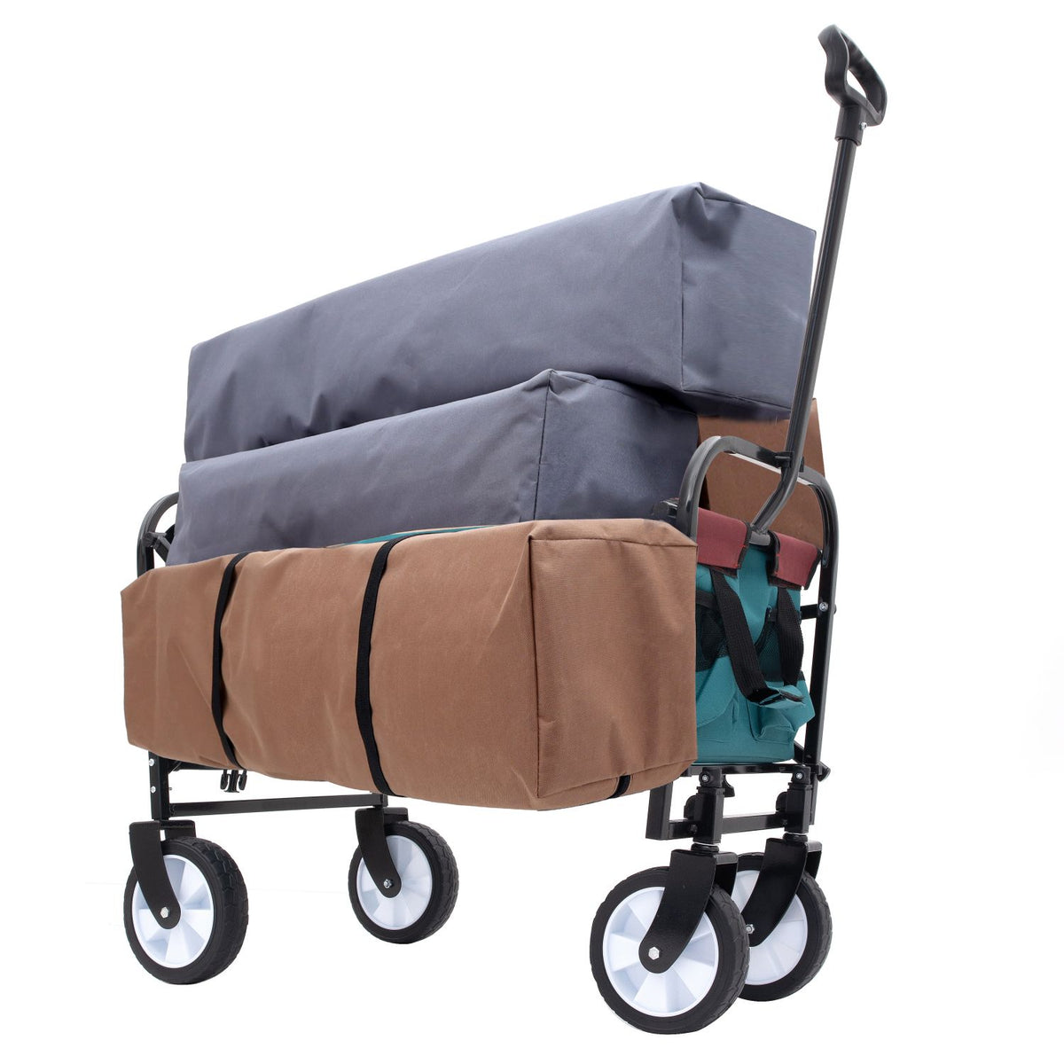 Minimeetall Multi-use Bag,Collapsible Foldable Wagon Cart Beach Wagon Heavy Duty Utility Cart Utility Wagon Grocery Cart for for Camping 3pcs plastic Liner bag /Cover , Cyan