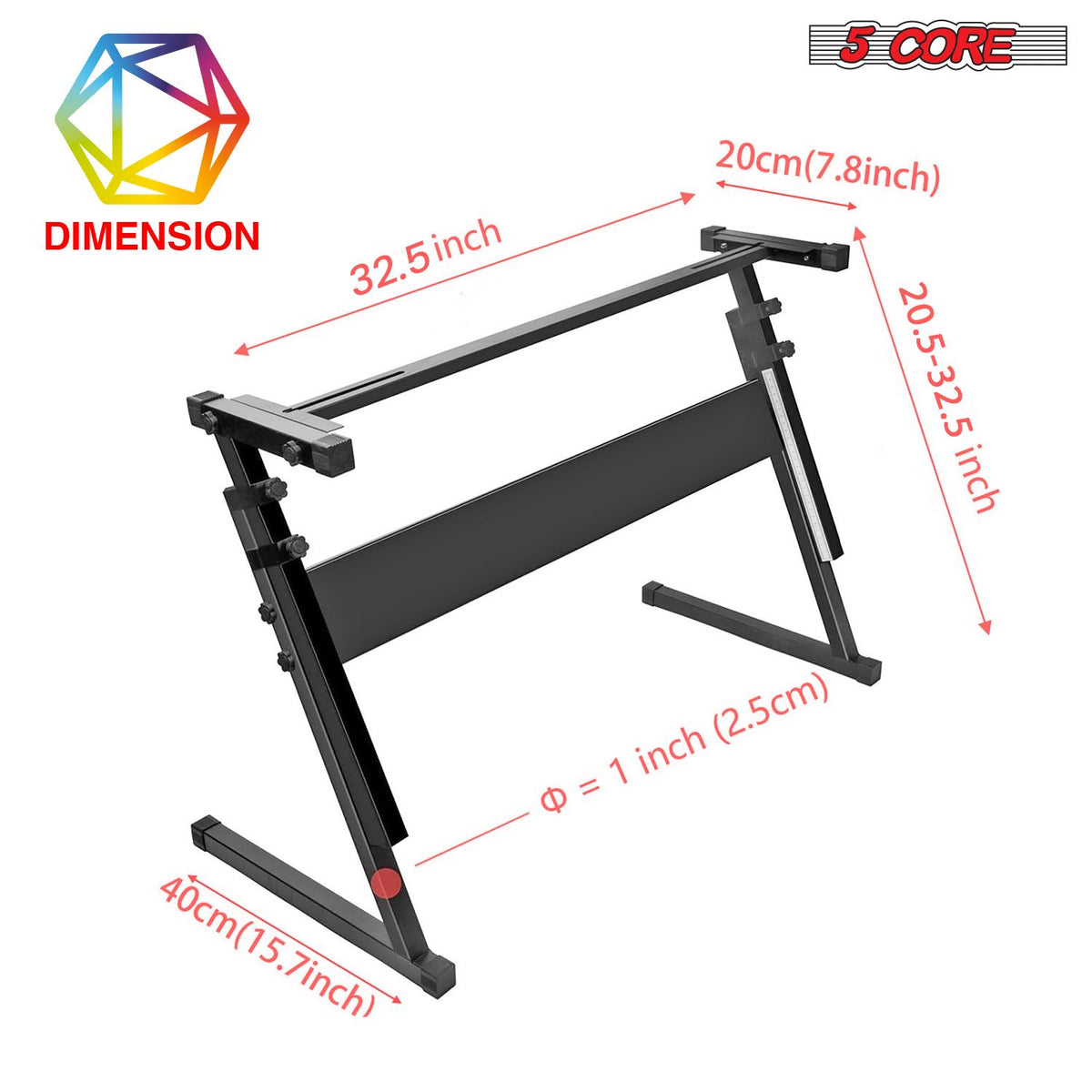 5 CORE Keyboard Stand Z Style Adjustable Electric Piano Riser Foldable & Sturdy Lift Holder For 54 61 Keys Instruments Black - KS Z1 BLK