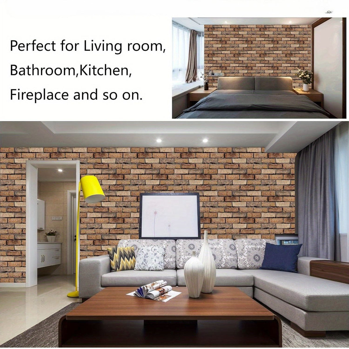 20 Pcs 3D Stereo Wall Stickers Self-adhesive Wallpaper Brick Pattern Creative 3D Peel And Stick Heatproof Vinyl