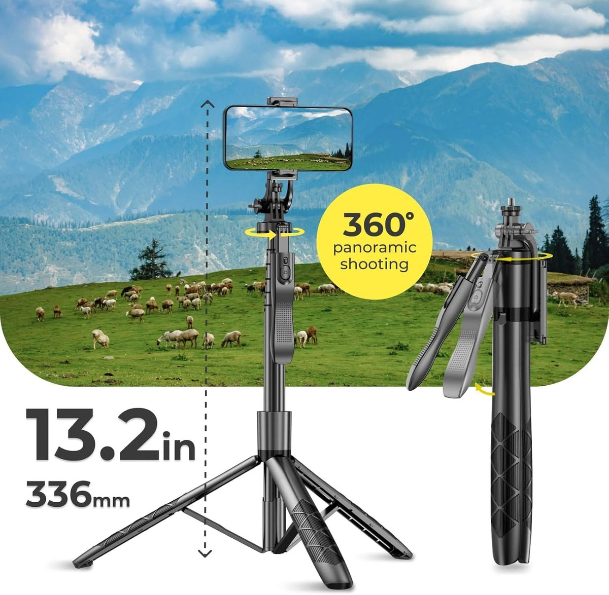 Phone Tripod 62" Selfie Stick for iPhone with Remote and 3W LED Light, Universal Mount, Phone Stand for Recording & Streaming, Tripod for iPhone & Android Phone & Gopro