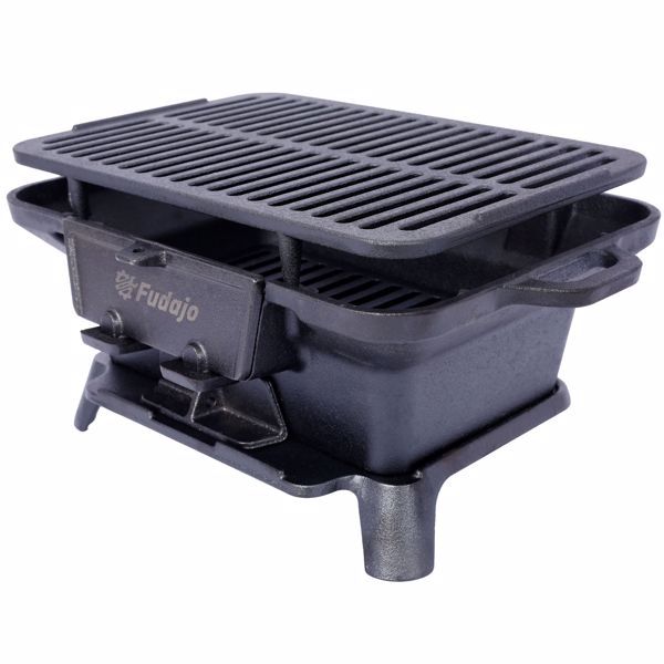 Oval Cast Iron Grill Outdoor, Portable Charcoal Grill and Tabletop Cast Iron Skillet - 100% Cast Iron, Enameled, Durable, Small Charcoal Grill, Camping Stove, Hibachi Grill