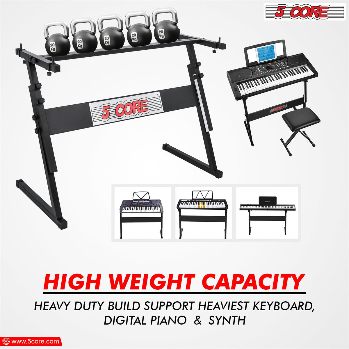 5 CORE Keyboard Stand Z Style Adjustable Electric Piano Riser Foldable & Sturdy Lift Holder For 54 61 Keys Instruments Black - KS Z1 BLK