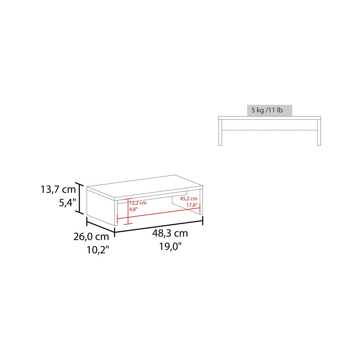 Desk 5.4" H, with 1 Shelf, Light Oak