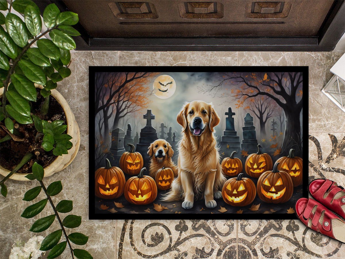 Golden Retriever Spooky Halloween Doormat Front Door Mat Indoor Outdoor Rugs for Entryway, Non Slip Washable Low Pile, 24H X 36W