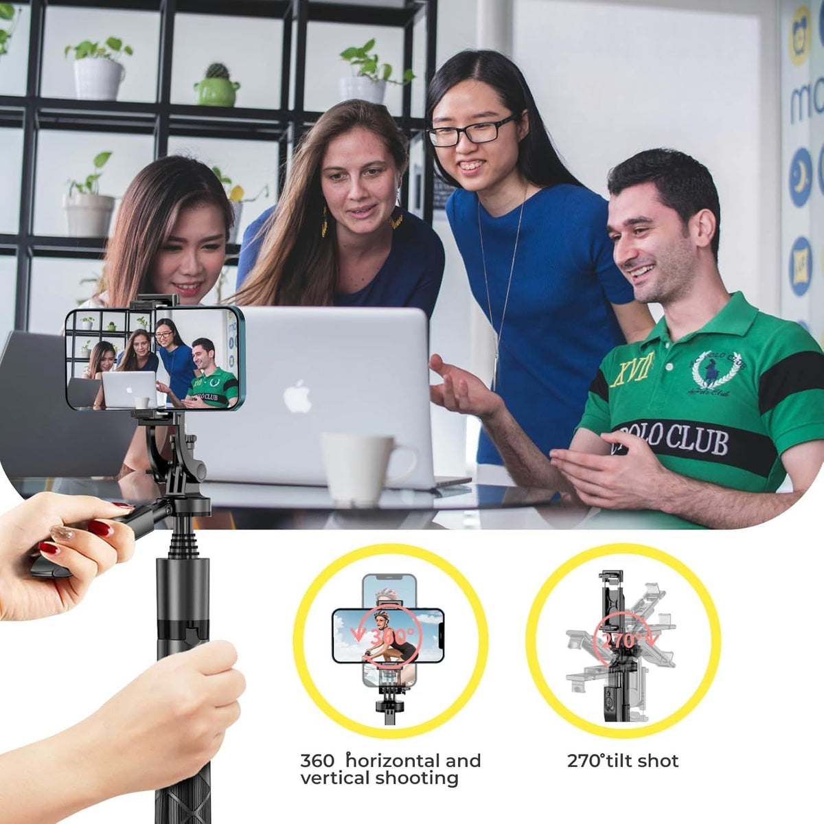 Phone Tripod 62" Selfie Stick for iPhone with Remote and 3W LED Light, Universal Mount, Phone Stand for Recording & Streaming, Tripod for iPhone & Android Phone & Gopro
