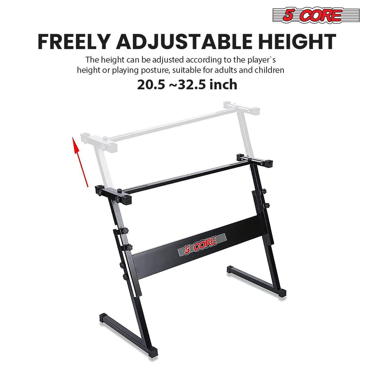 5 CORE Keyboard Stand Z Style Adjustable Electric Piano Riser Foldable & Sturdy Lift Holder For 54 61 Keys Instruments Black - KS Z1 BLK