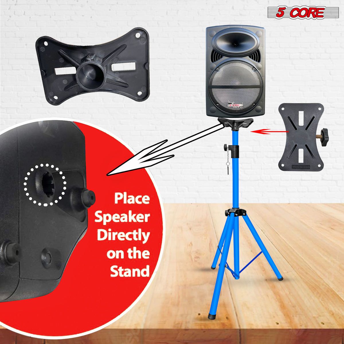 5 Core Speaker Stand Tripod Pair Floor Adjustable Up to 48 Inch DJ Studio Monitor Stands Short Pole Mount - SS HD 2PK SKY BLU 4FT BAG