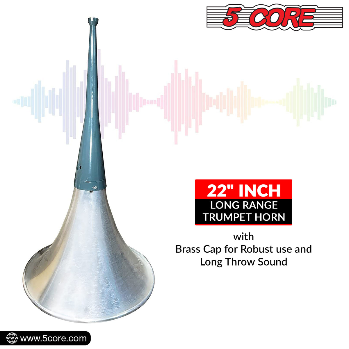 5 Core PA Horn Speaker Indoor Outdoor 22 Inch Long Range Trumpet Horn - Loud Sound Megaphone +Mounting Bracket | Aluminum-Iron Body | Universal Screw-On | Weatherproof - TH 22