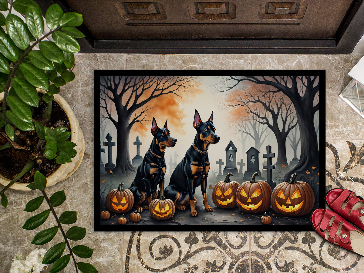 Doberman Pinscher Spooky Halloween Doormat Front Door Mat Indoor Outdoor Rugs for Entryway, Non Slip Washable Low Pile, 24H X 36W