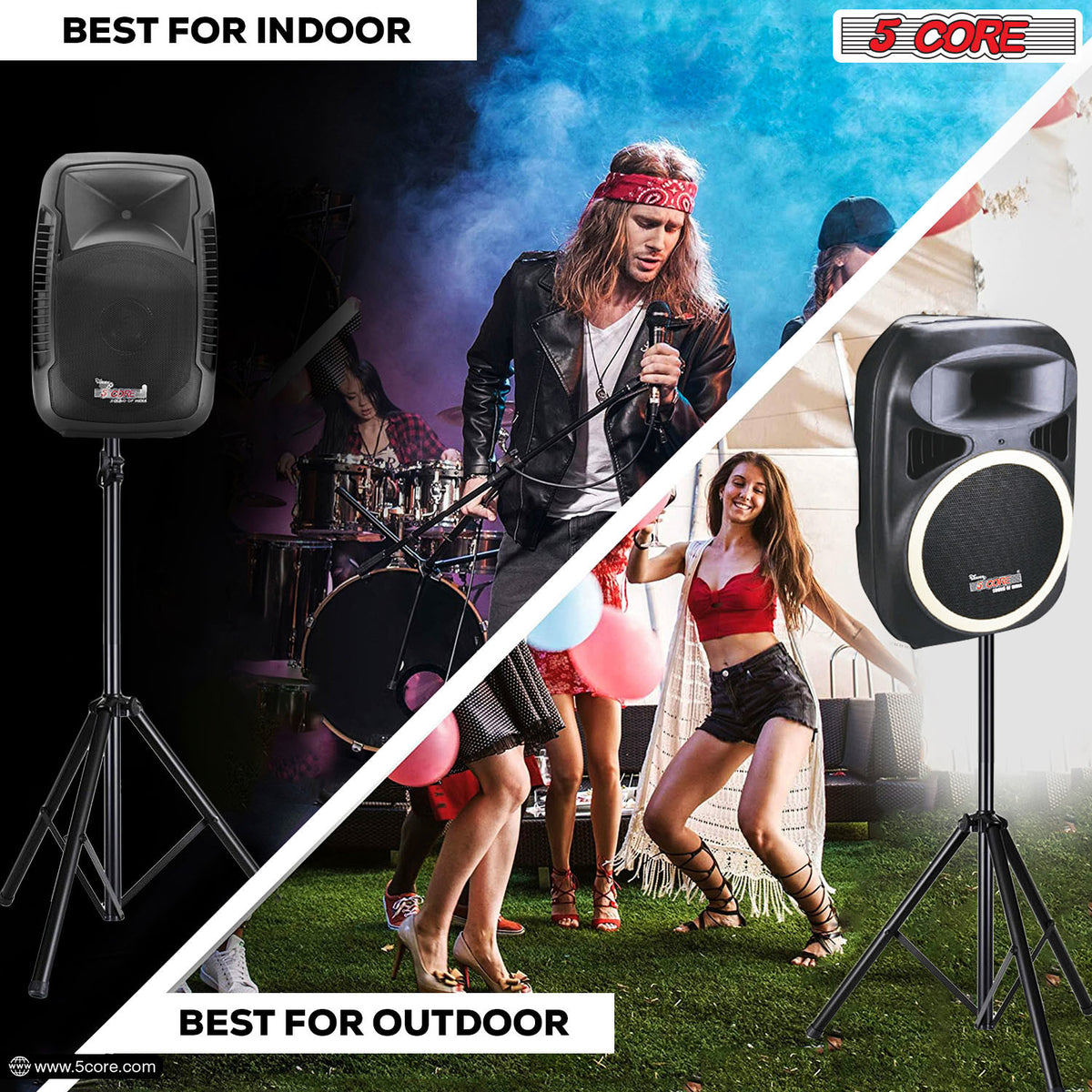 5 Core Speaker Stand Tripod Floor Heavy Duty Adjustable Up to 72 Inch DJ Studio Monitor Stands Pole Mount  - SS HD 1PK BLK BAG