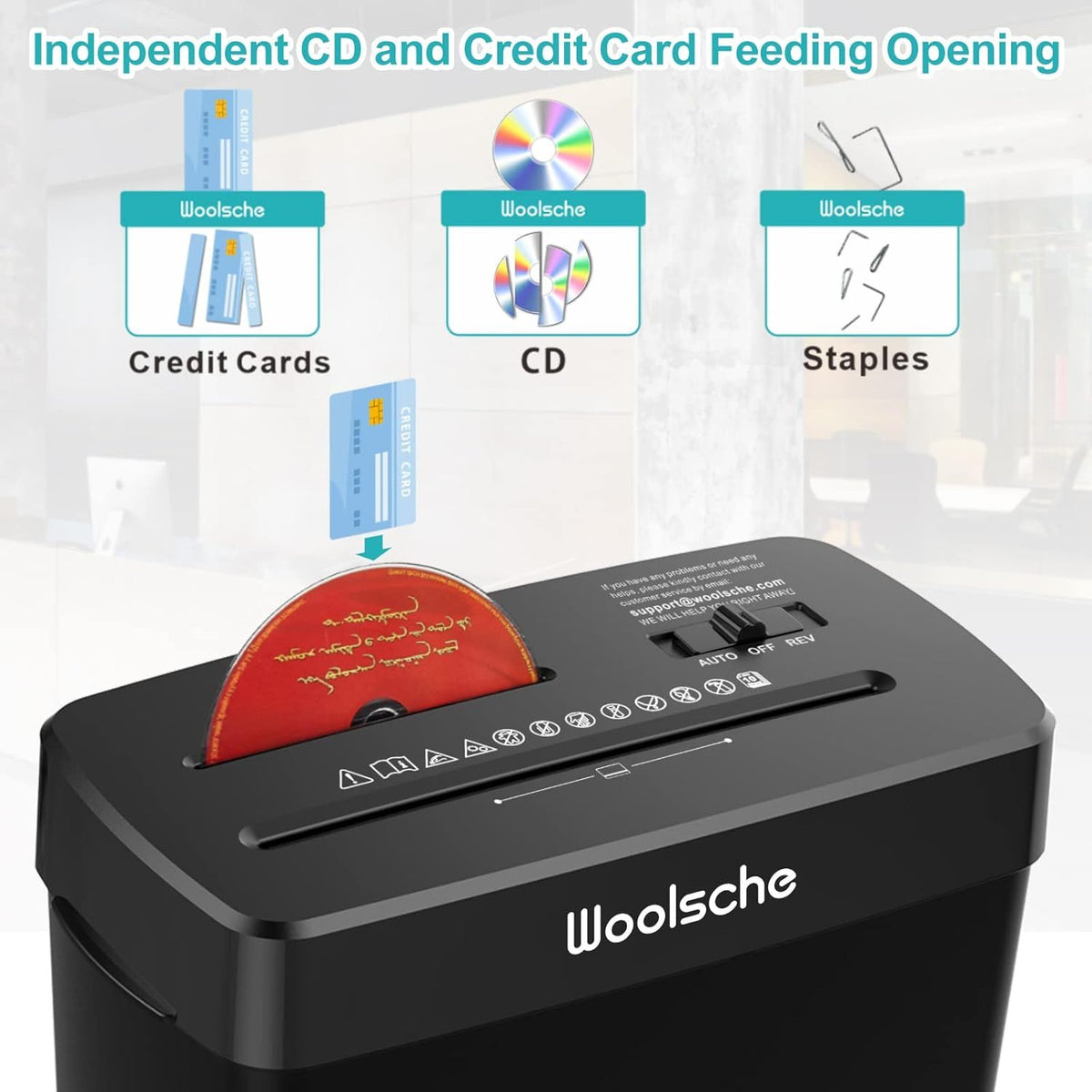 Woolsche Paper Shredder - 10-Sheet Cross Cut with 3.43-Gallon Basket - P-4 Security Level - 3-Mode Design - Shreds CD and Credit Card - Durable, Fast, and Jam Proof for H