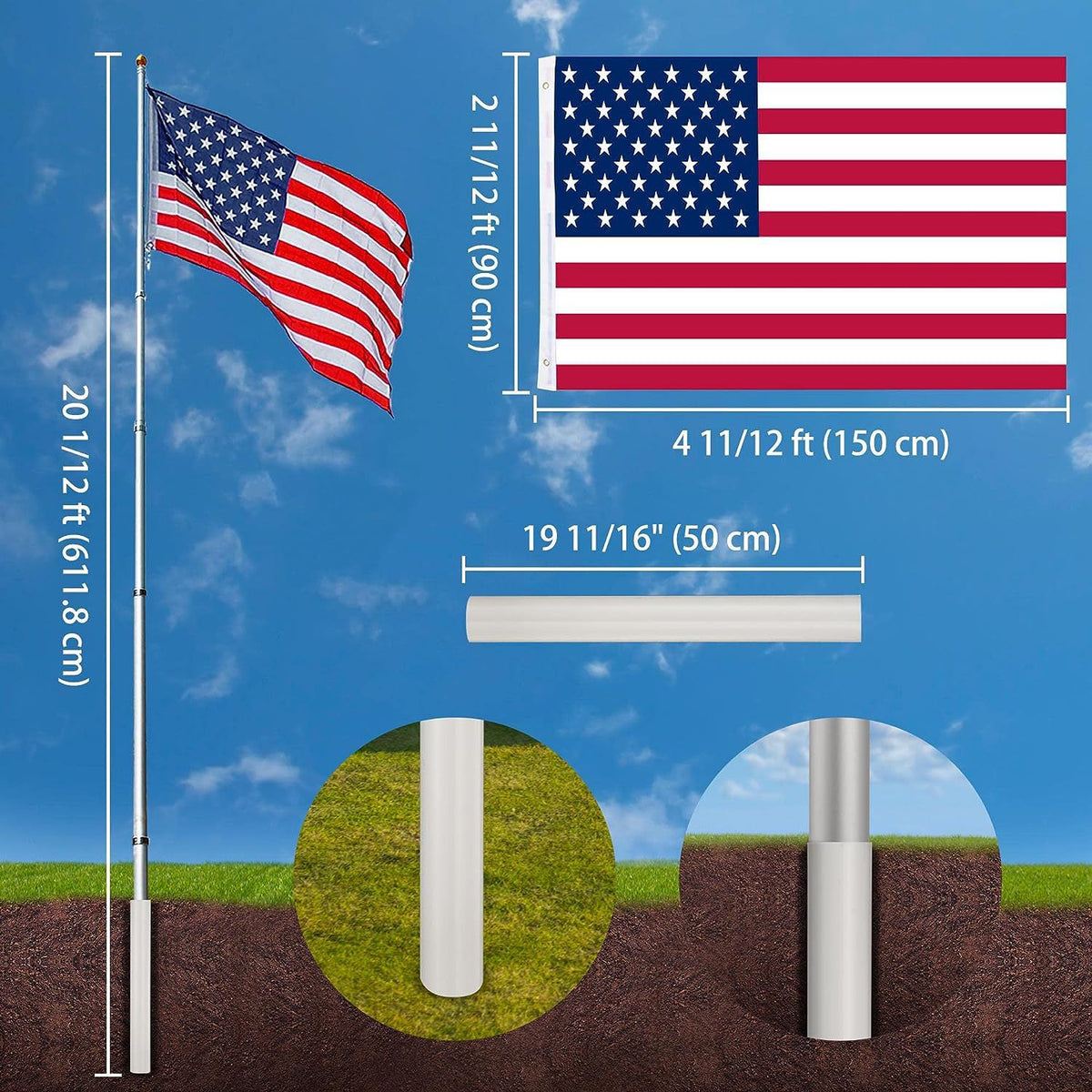 25 ft. Telescopic Aluminum Flagpole with U.S. Flag Ball
