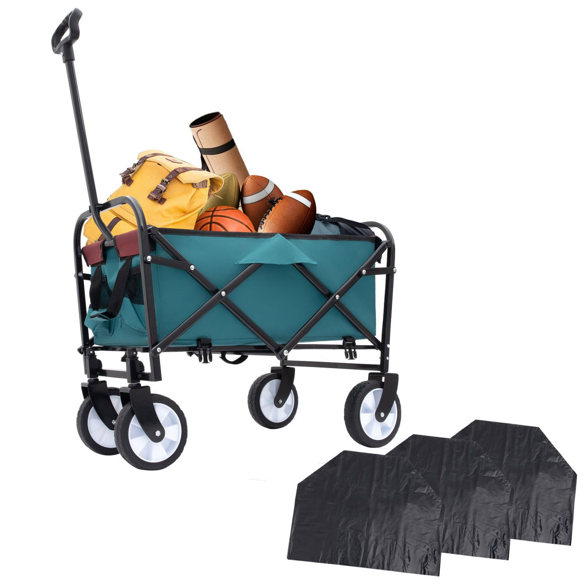 Minimeetall Multi-use Bag,Collapsible Foldable Wagon Cart Beach Wagon Heavy Duty Utility Cart Utility Wagon Grocery Cart for for Camping 3pcs plastic Liner bag /Cover , Cyan