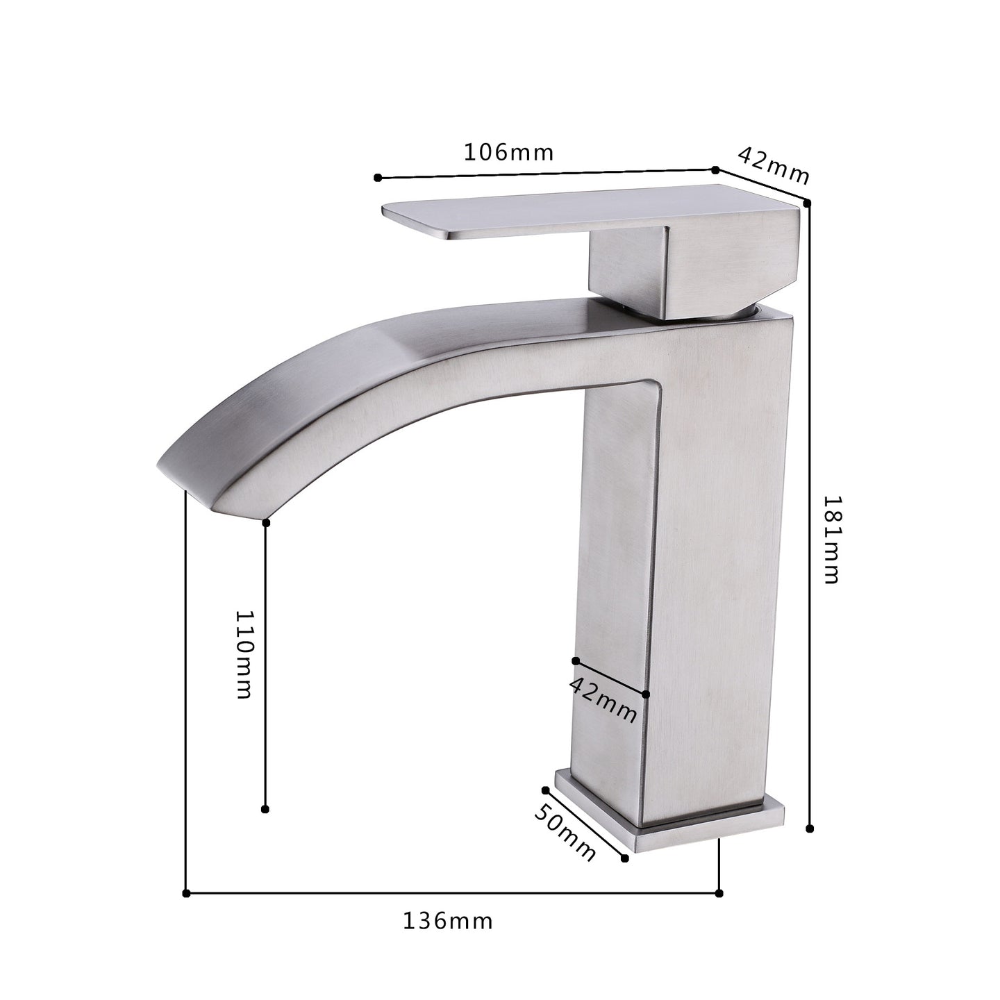 Single Handle Waterfall Bathroom Vanity Sink Faucet with Extra Large Rectangular Spout, Brushed Nickel