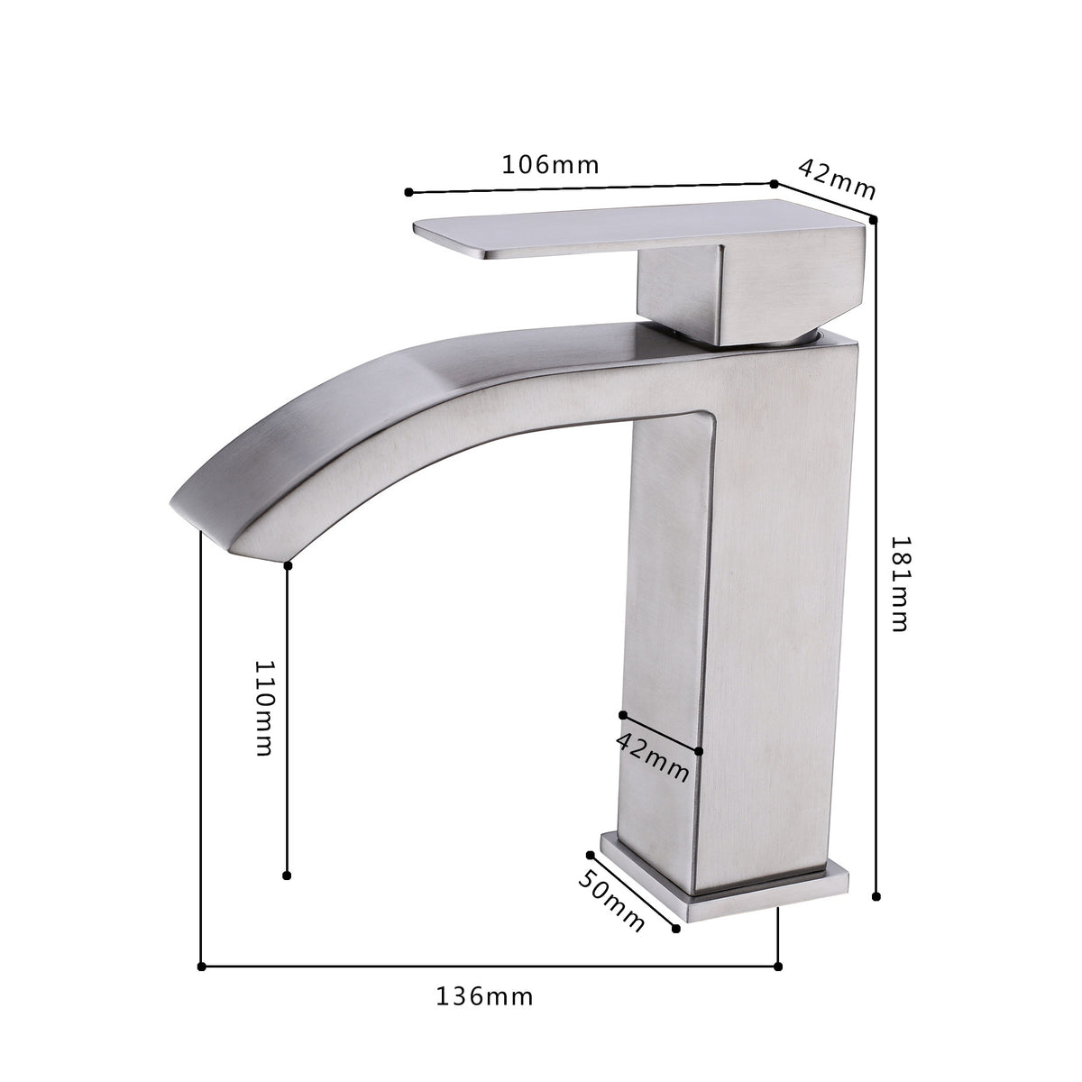 Single Handle Waterfall Bathroom Vanity Sink Faucet with Extra Large Rectangular Spout, Brushed Nickel