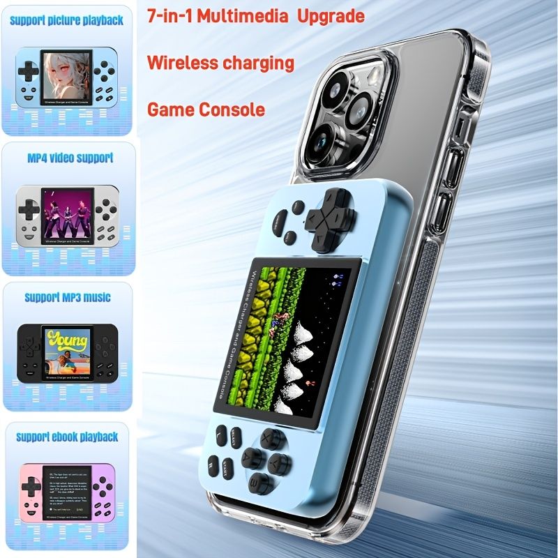 7-in-1 Multifunctional Game Console Power Bank, 20W Wireless Magnetic Charging, 6000+ Built-in Classic Games, MP3, MP4, Digital Photo Frame, E-book, Movie Player Best Holiday Gift.(grey)