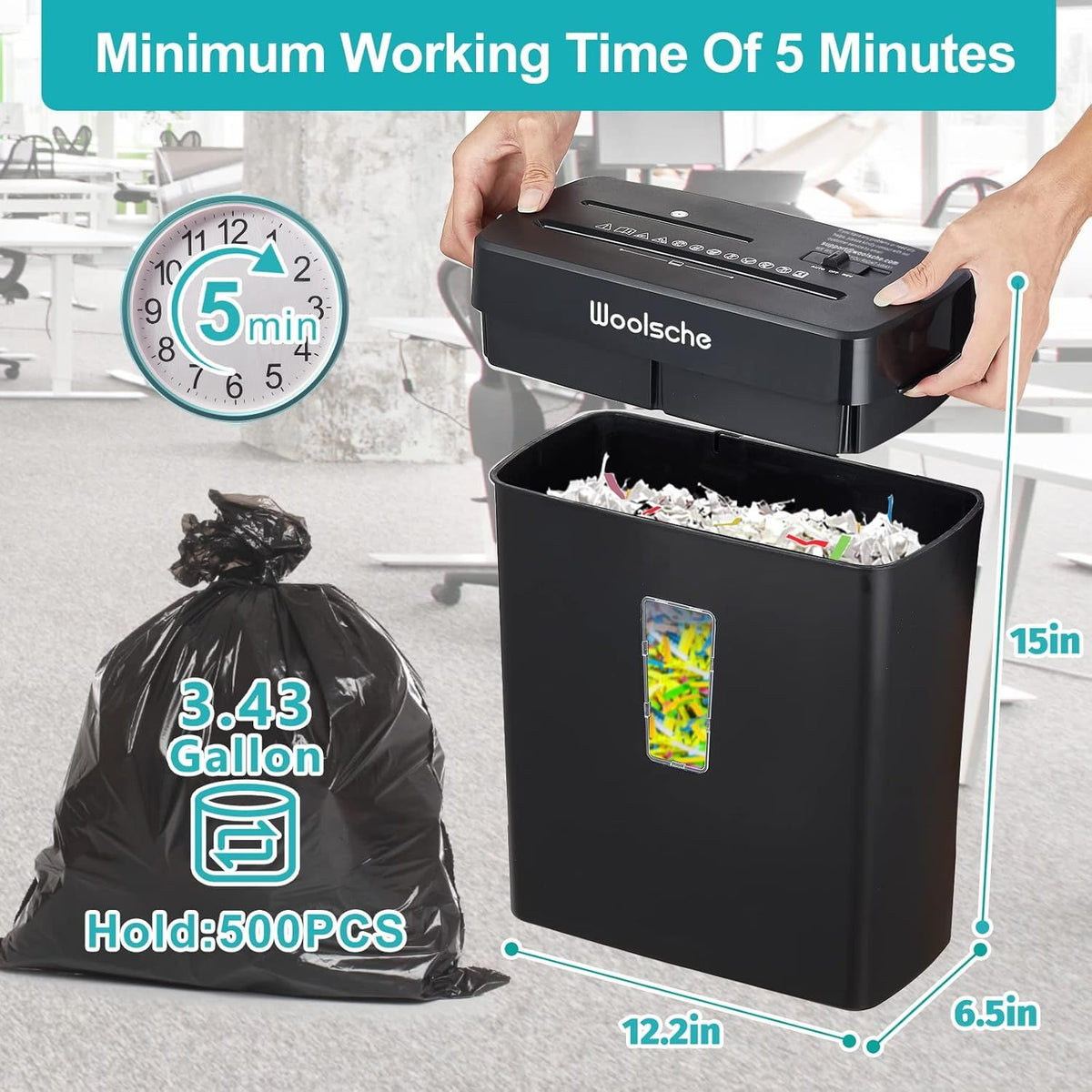 Woolsche Paper Shredder - 10-Sheet Cross Cut with 3.43-Gallon Basket - P-4 Security Level - 3-Mode Design - Shreds CD and Credit Card - Durable, Fast, and Jam Proof for H