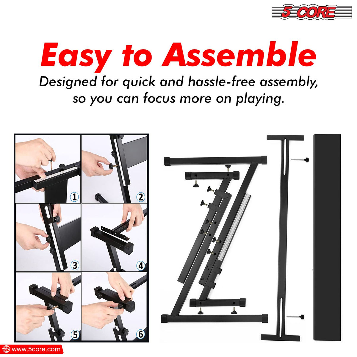 5 CORE Keyboard Stand Z Style Adjustable Electric Piano Riser Foldable & Sturdy Lift Holder For 54 61 Keys Instruments Black - KS Z1 BLK