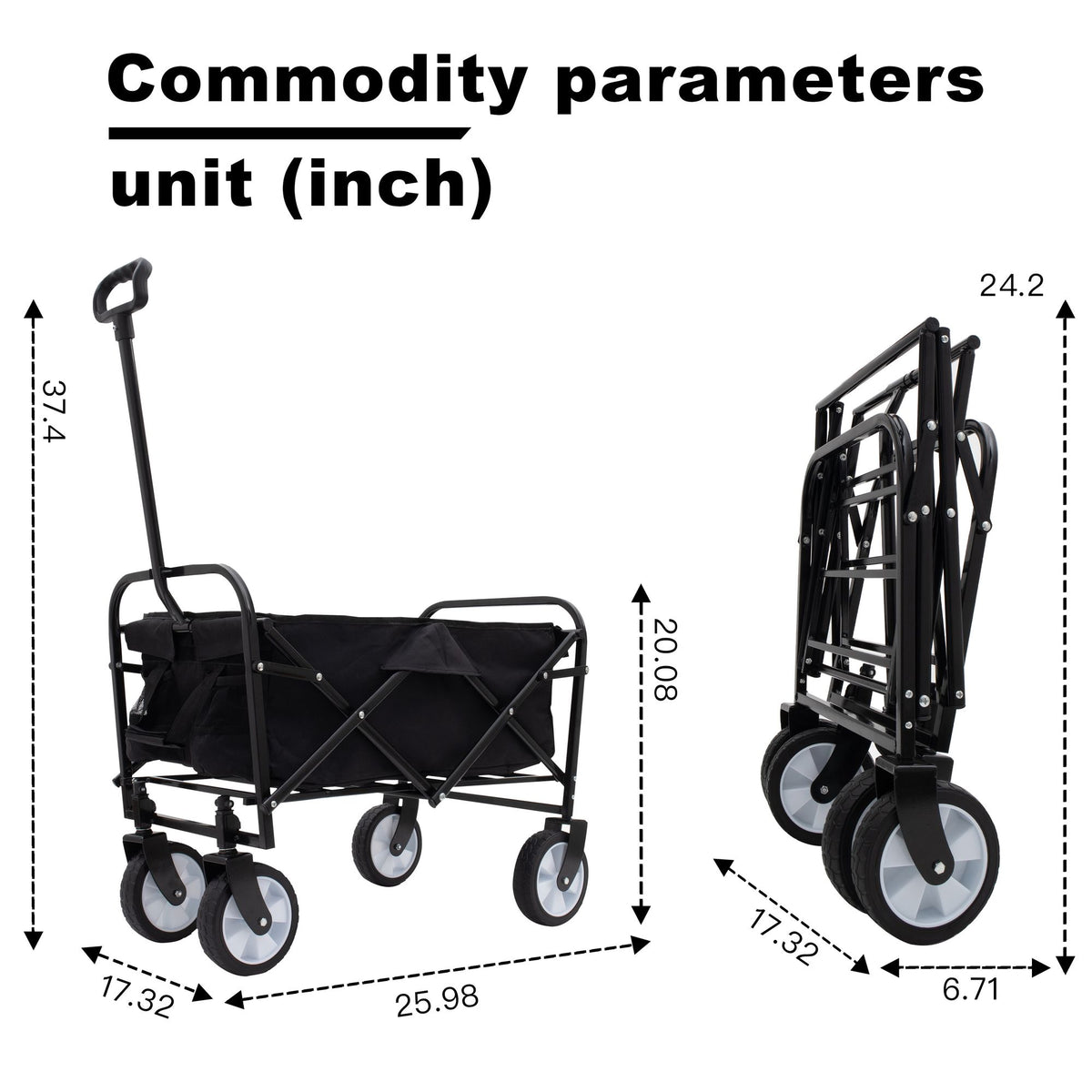 Collapsible Foldable Wagon Cart Beach Wagon Heavy Duty Utility Cart Utility Wagon Grocery Cart for for Camping Shopping Sports Gardeing Fishing Supports 225lbs ,All-Terrain Wheels black
