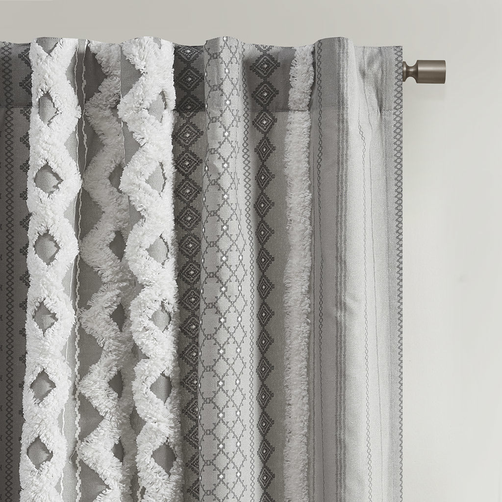 Cotton Printed Curtain Panel with Chenille Stripe and Lining