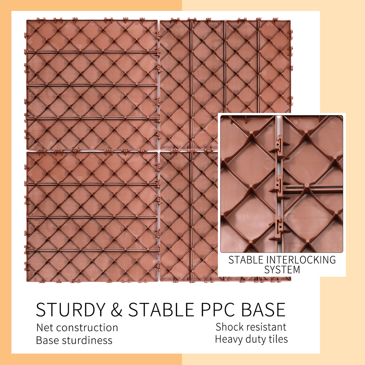 Plastic Interlocking Deck Tiles, 11.8"x11.8"(Pack of 44 ), Patio Flooring Outdoor Waterproof All Weather Use for Garden Poolside Front/Back Yard, Mahogany Colour