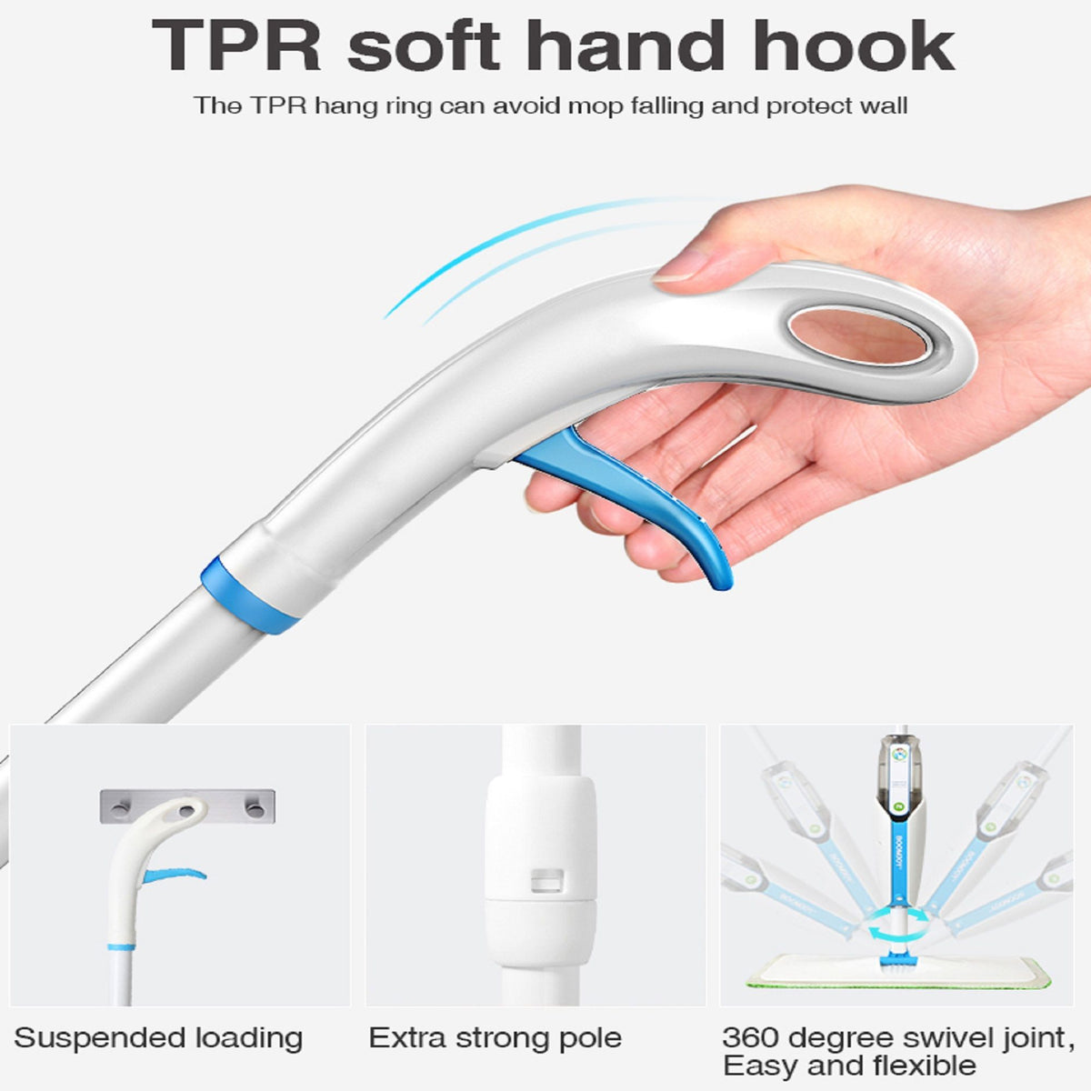 Washable mat spray mop - superfine fiber mop with 300ML reusable bottle, suitable for wood, hardwood, laminate, ceramic tile, etc