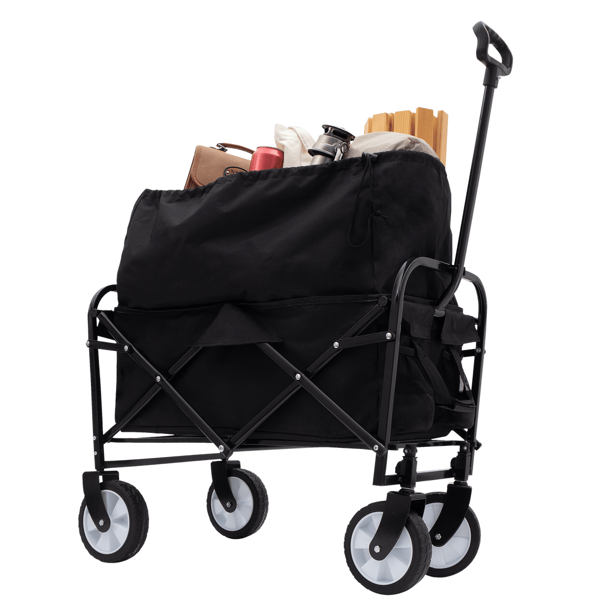 Collapsible Foldable Wagon Cart Beach Wagon Heavy Duty Utility Cart Utility Wagon Grocery Cart for for Camping Shopping Sports Gardeing Fishing Supports 225lbs ,All-Terrain Wheels black