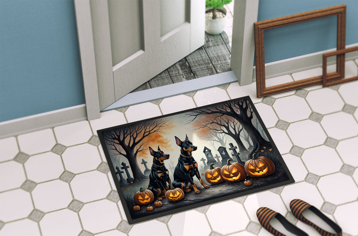Doberman Pinscher Spooky Halloween Doormat Front Door Mat Indoor Outdoor Rugs for Entryway, Non Slip Washable Low Pile, 24H X 36W