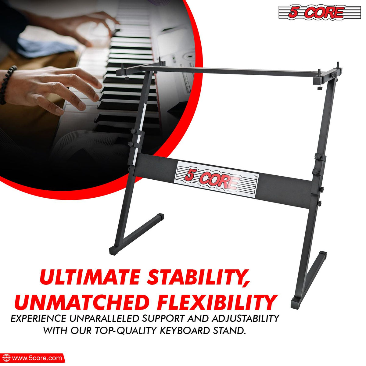 5 CORE Keyboard Stand Z Style Adjustable Electric Piano Riser Foldable & Sturdy Lift Holder For 54 61 Keys Instruments Black - KS Z1 BLK