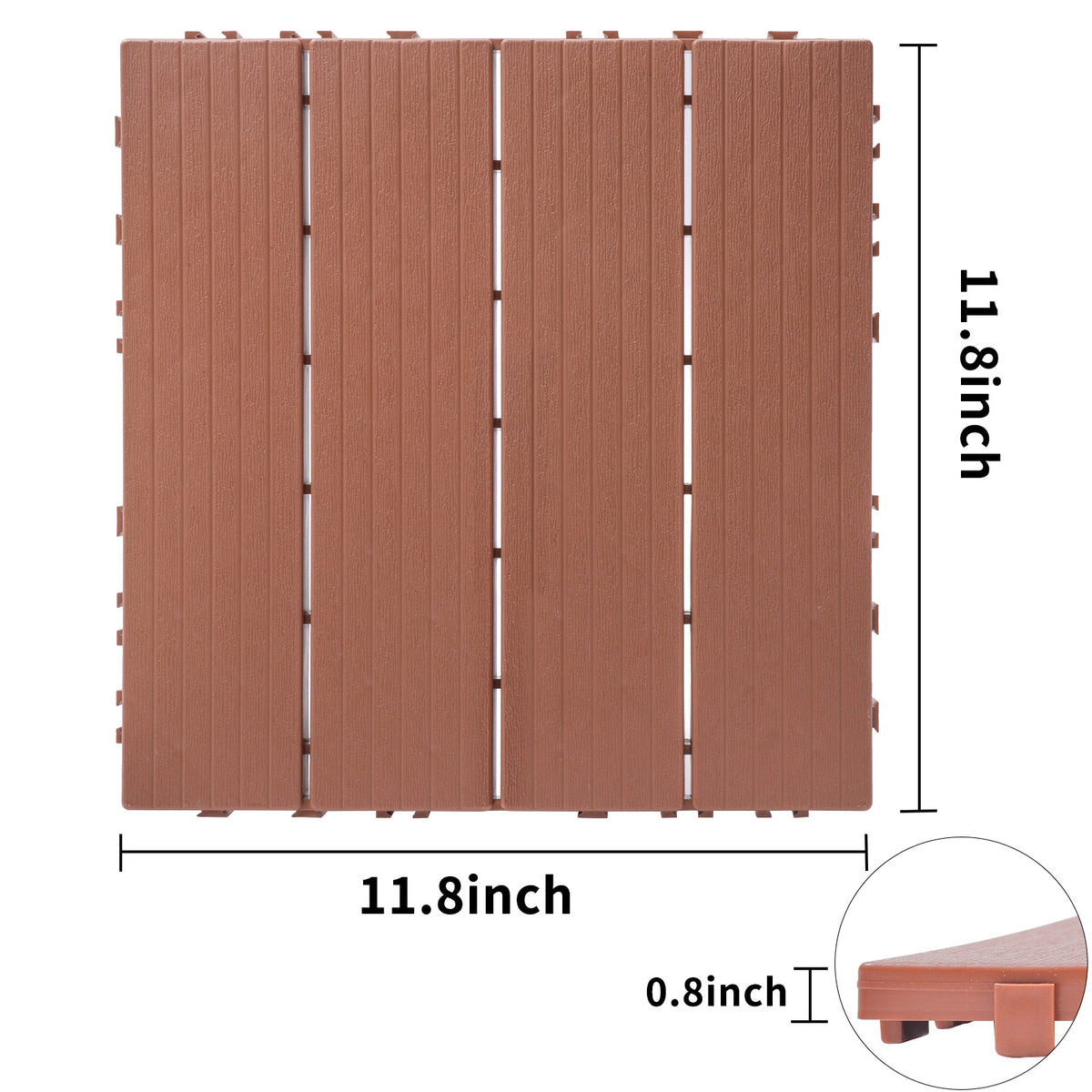 Plastic Interlocking Deck Tiles, 11.8"x11.8"(Pack of 44 ), Patio Flooring Outdoor Waterproof All Weather Use for Garden Poolside Front/Back Yard, Mahogany Colour