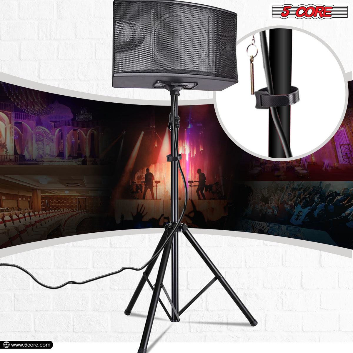 5 Core Speaker Stand Tripod Floor Heavy Duty Adjustable Up to 72 Inch DJ Studio Monitor Stands Pole Mount  - SS HD 1PK BLK BAG