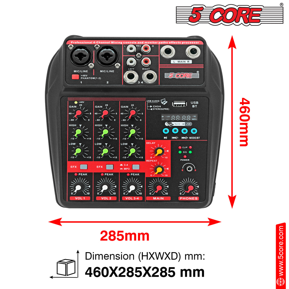 5 Core Audio Interface Mixer 4 Channel PC XLR Bluetooth USB DJ Music Podcast Karaoke Sound Board - MX 4CH