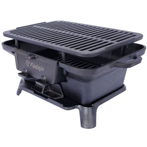 Oval Cast Iron Grill Outdoor, Portable Charcoal Grill and Tabletop Cast Iron Skillet - 100% Cast Iron, Enameled, Durable, Small Charcoal Grill, Camping Stove, Hibachi Grill