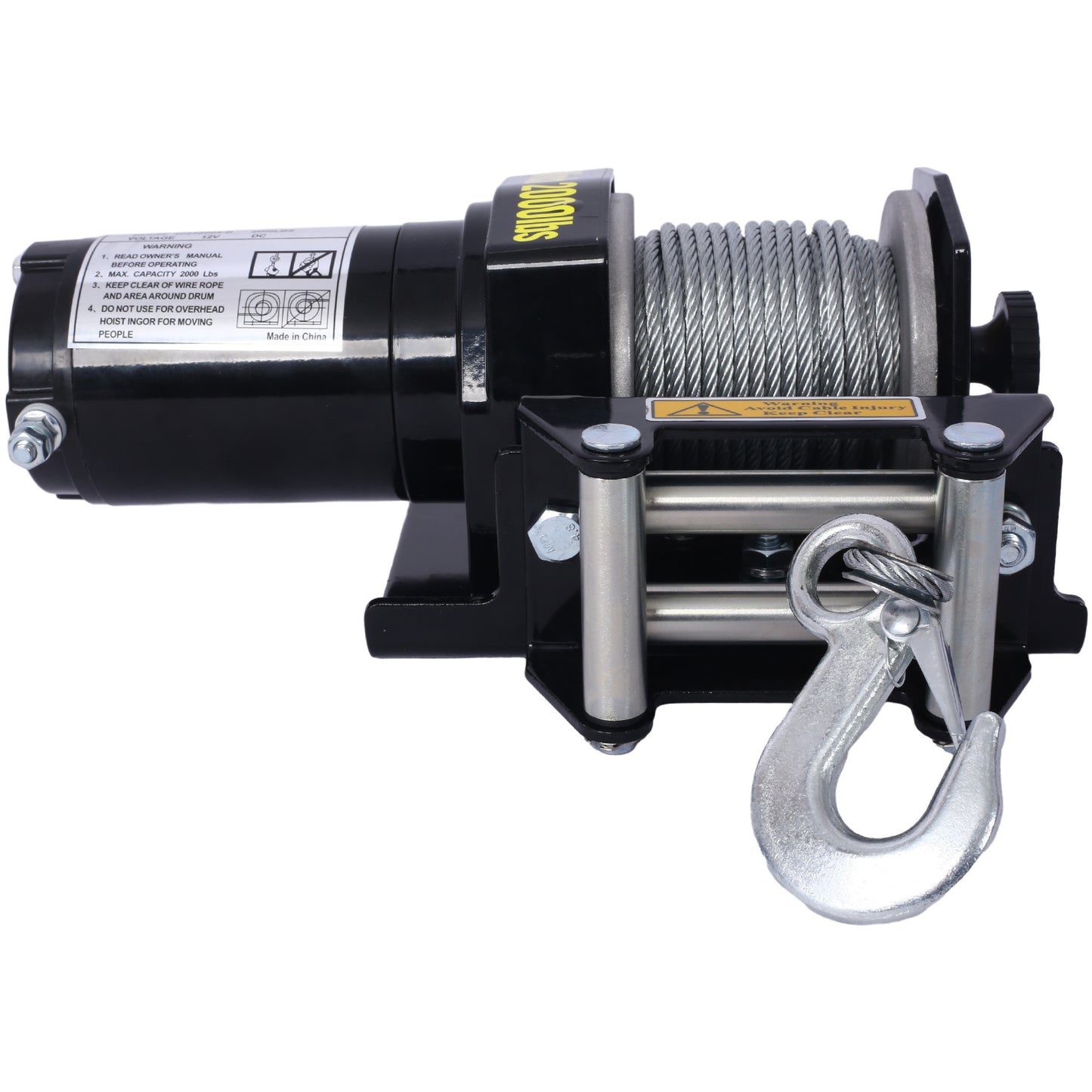2000lb 12V ATV/UTV Electric Winch, Off-Road Waterproof Steel Cable Winch for ATV UTV Towing Trailer Winch