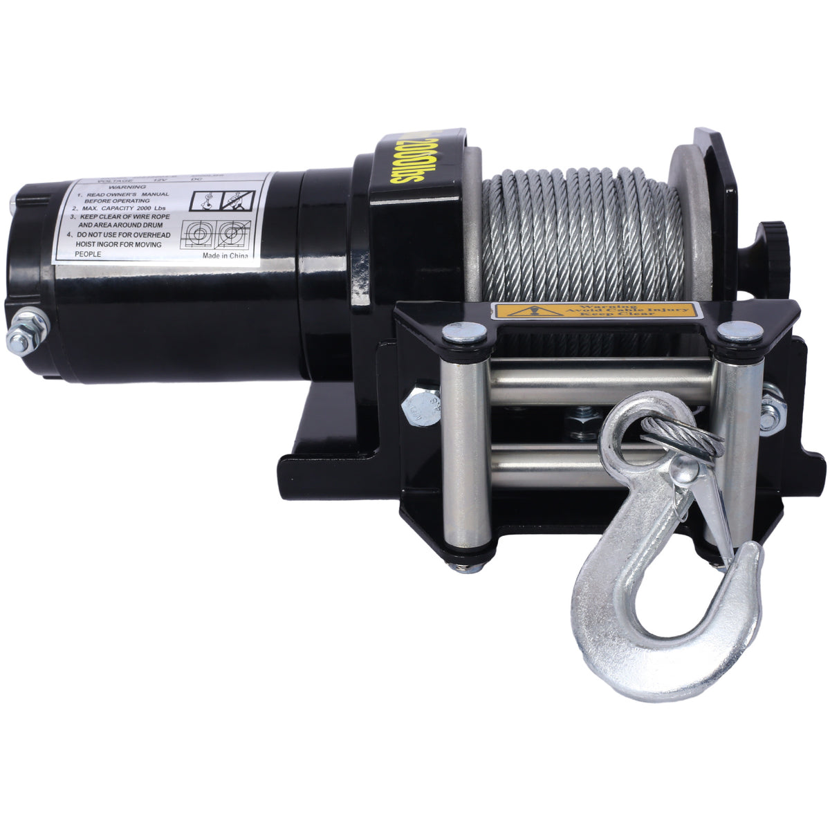 2000lb 12V ATV/UTV Electric Winch, Off-Road Waterproof Steel Cable Winch for ATV UTV Towing Trailer Winch