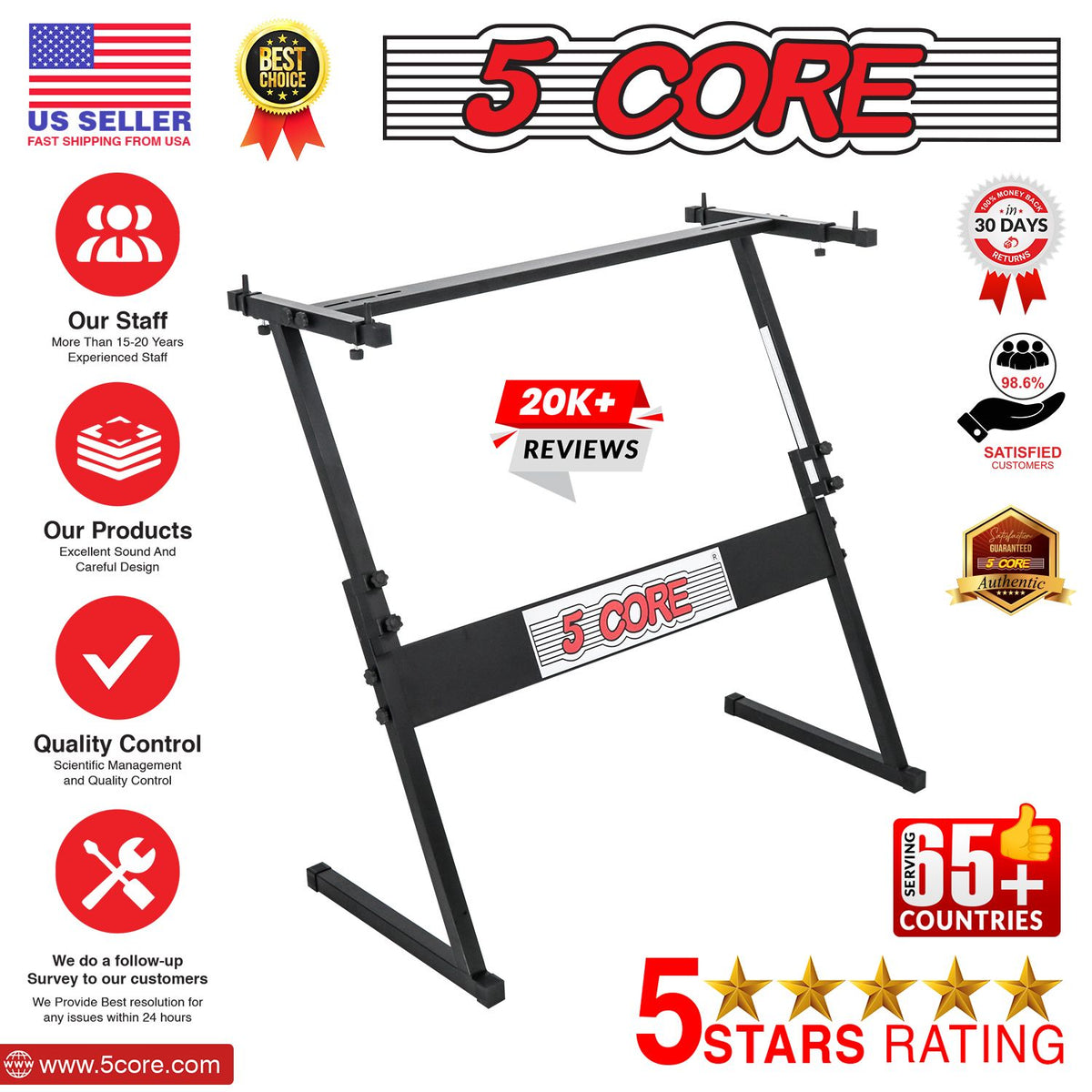 5 CORE Keyboard Stand Z Style Adjustable Electric Piano Riser Foldable & Sturdy Lift Holder For 54 61 Keys Instruments Black - KS Z1 BLK