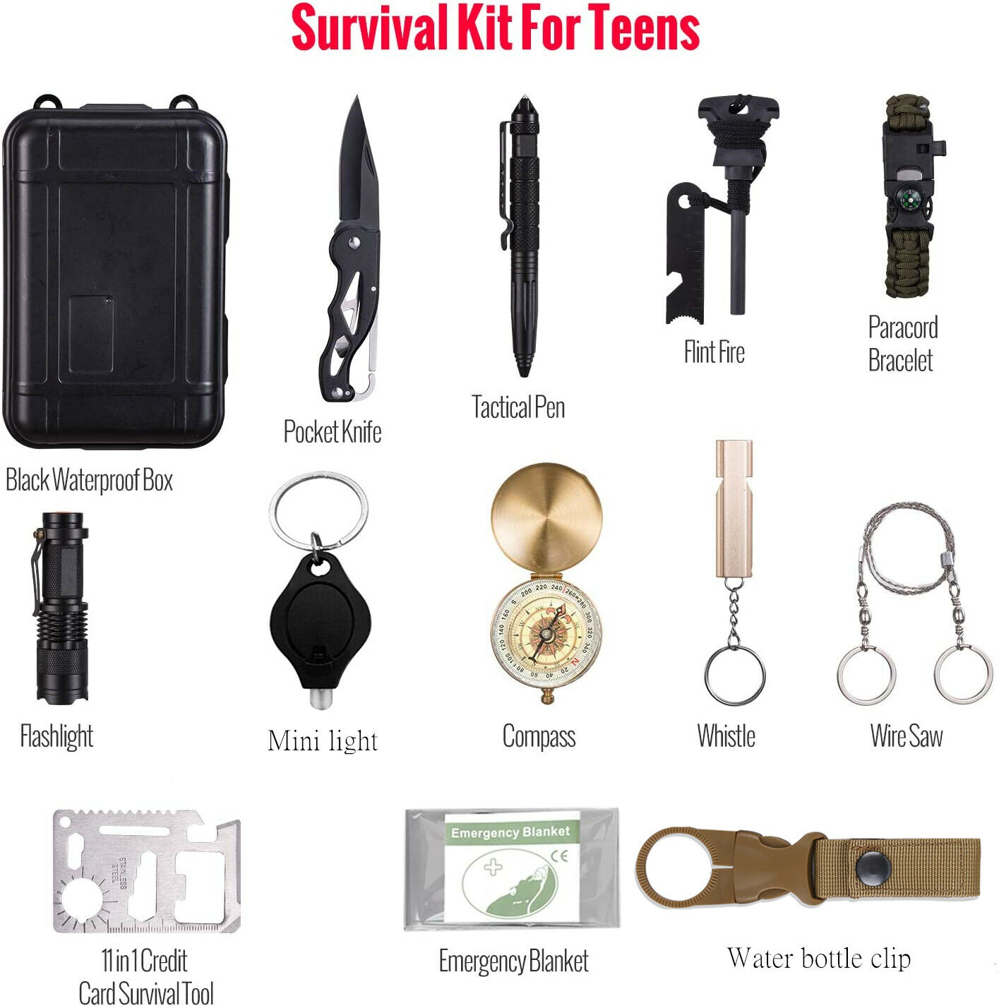 14-In-1 Outdoor Camp Kit Camping Hiking Tactical Gear Case Set Box