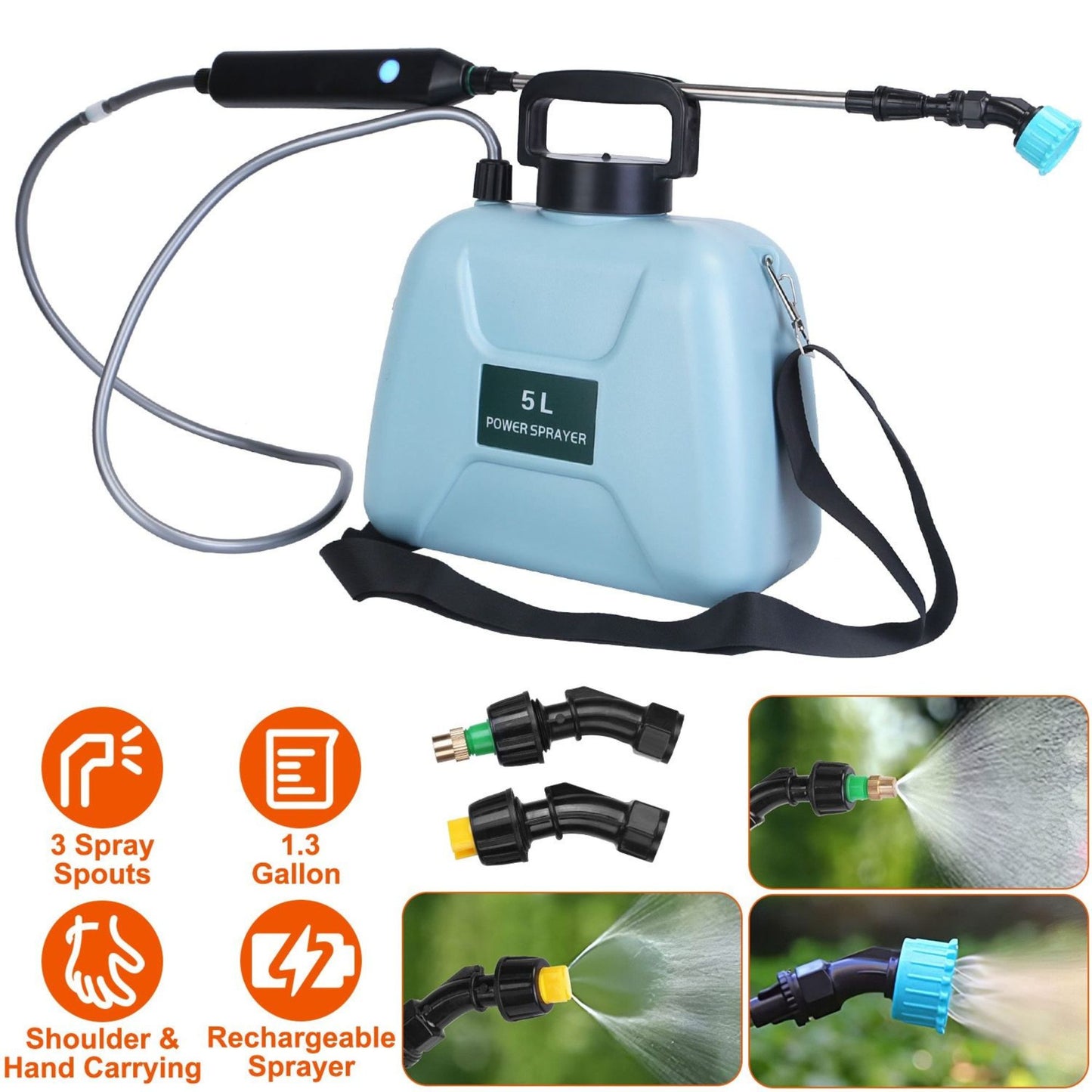 5L electric plant sprayer with spray nozzles and usage examples