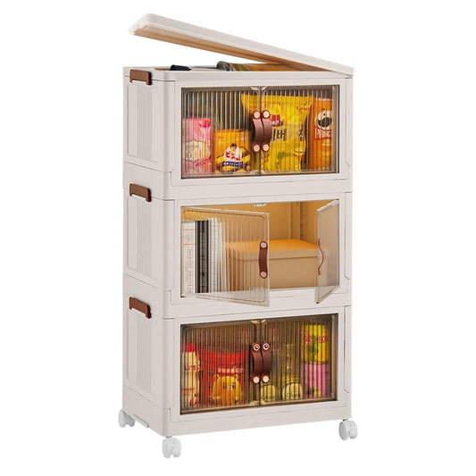 3-Pack Stackable Storage Bins with Magnetic Doors & Wheels
