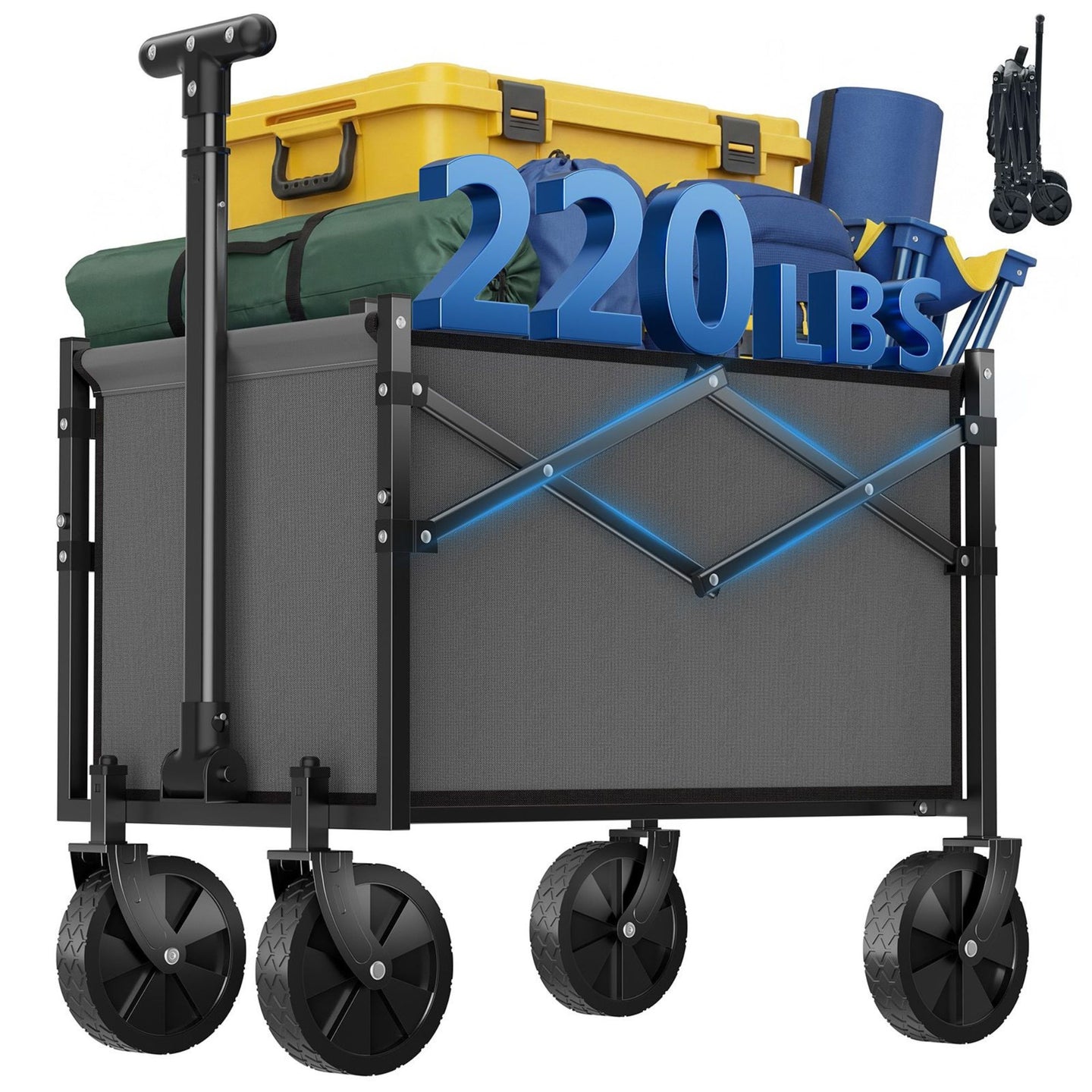 Heavy-Duty Foldable Utility Wagon – 220lb Capacity All-Terrain Cart
