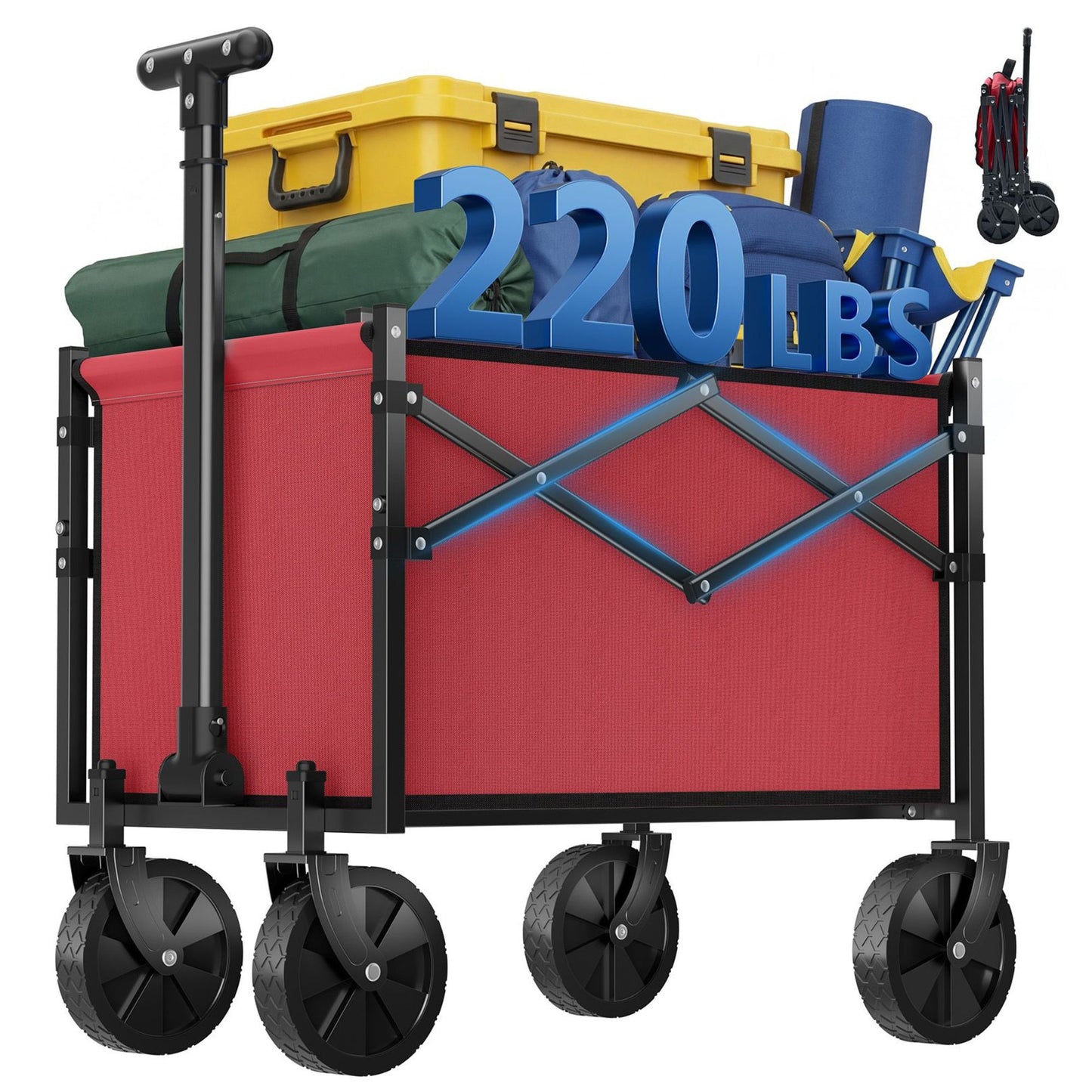Heavy-Duty Foldable Utility Wagon – 220lb Capacity All-Terrain Cart