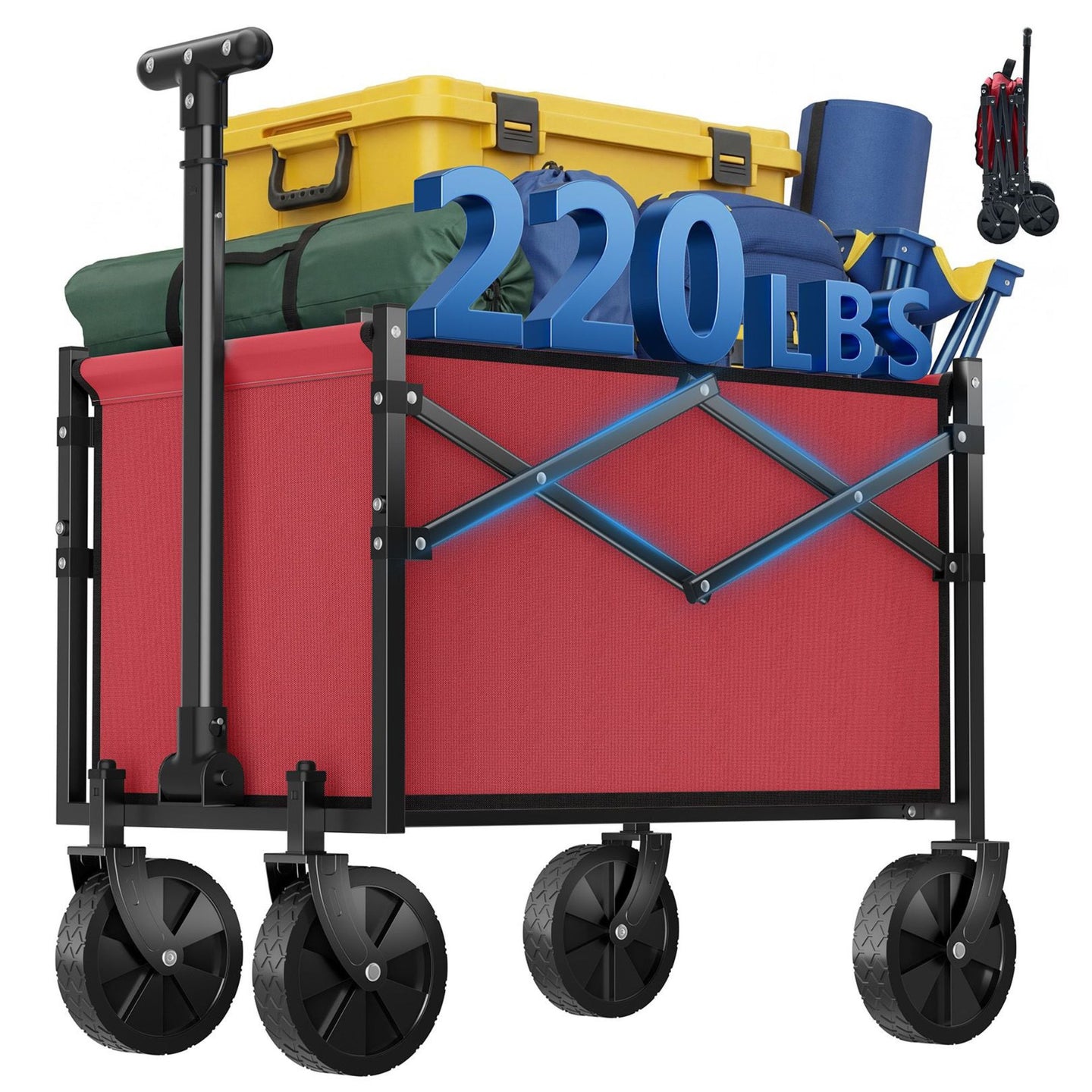 Heavy-Duty Foldable Utility Wagon – 220lb Capacity All-Terrain Cart