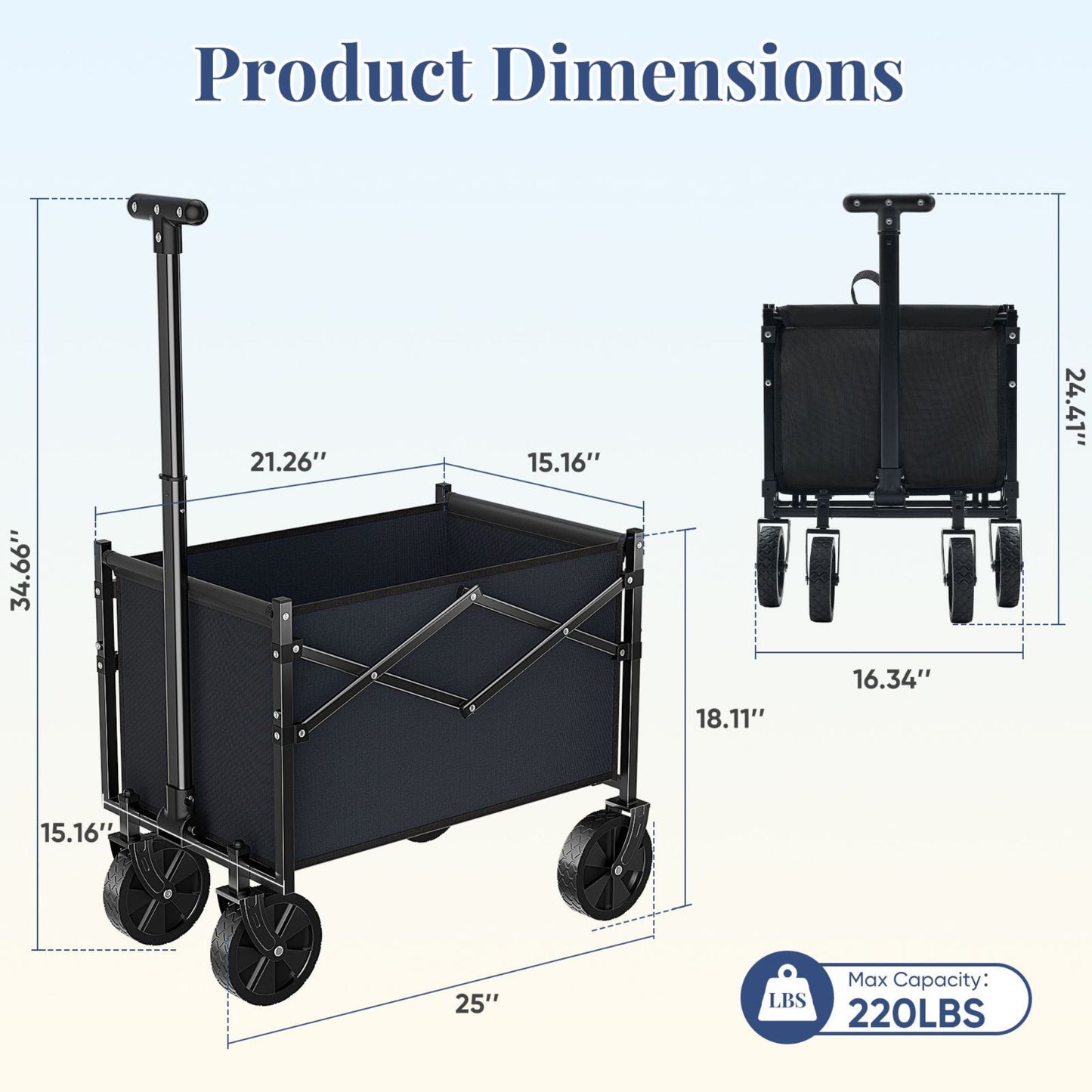 Heavy-Duty Foldable Utility Wagon – 220lb Capacity All-Terrain Cart