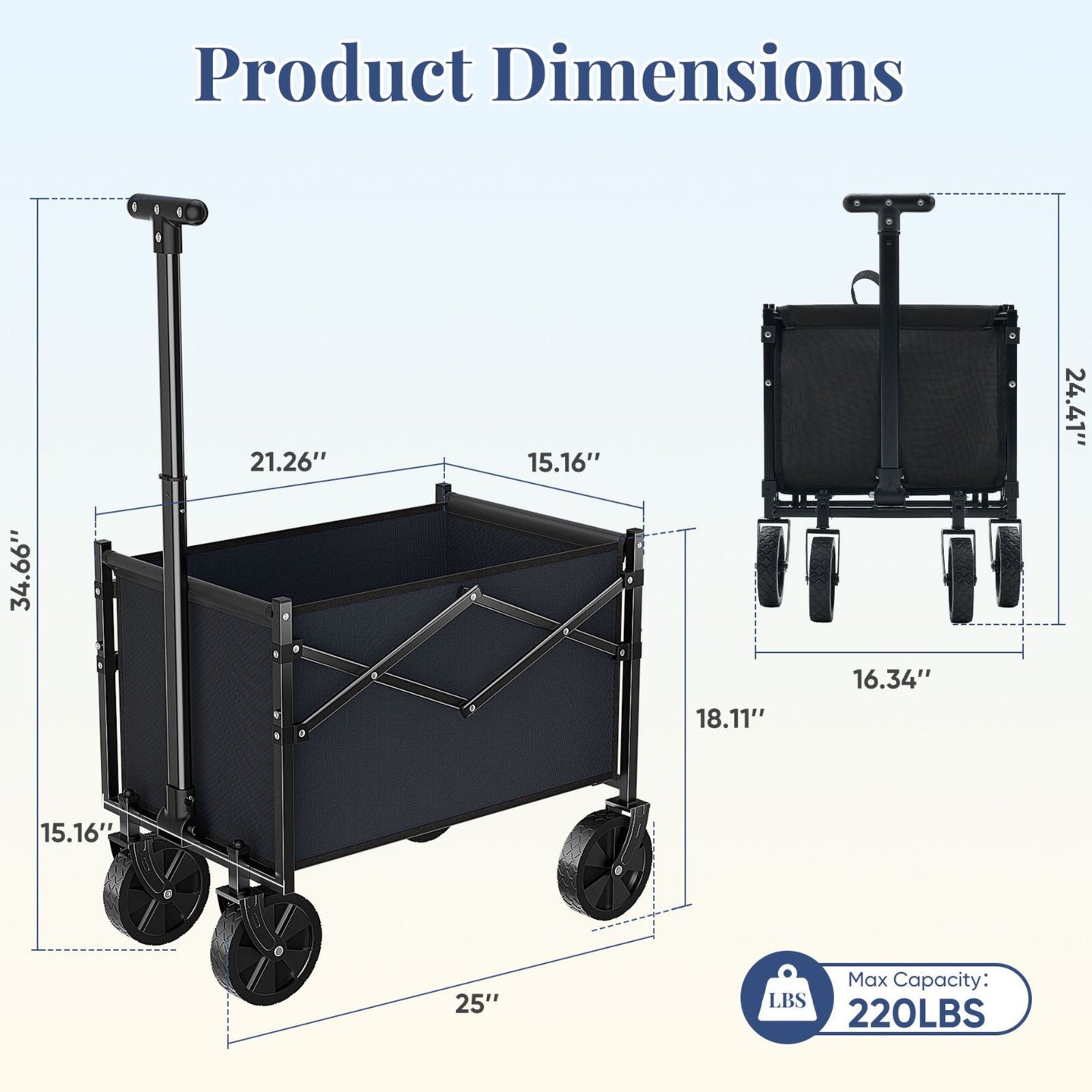 Heavy-Duty Foldable Utility Wagon – 220lb Capacity All-Terrain Cart