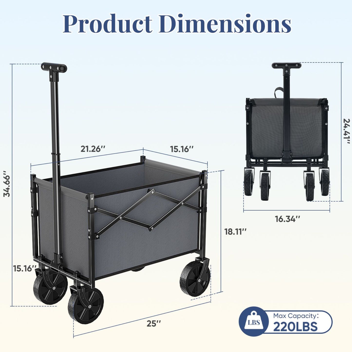 Heavy-Duty Foldable Utility Wagon – 220lb Capacity All-Terrain Cart