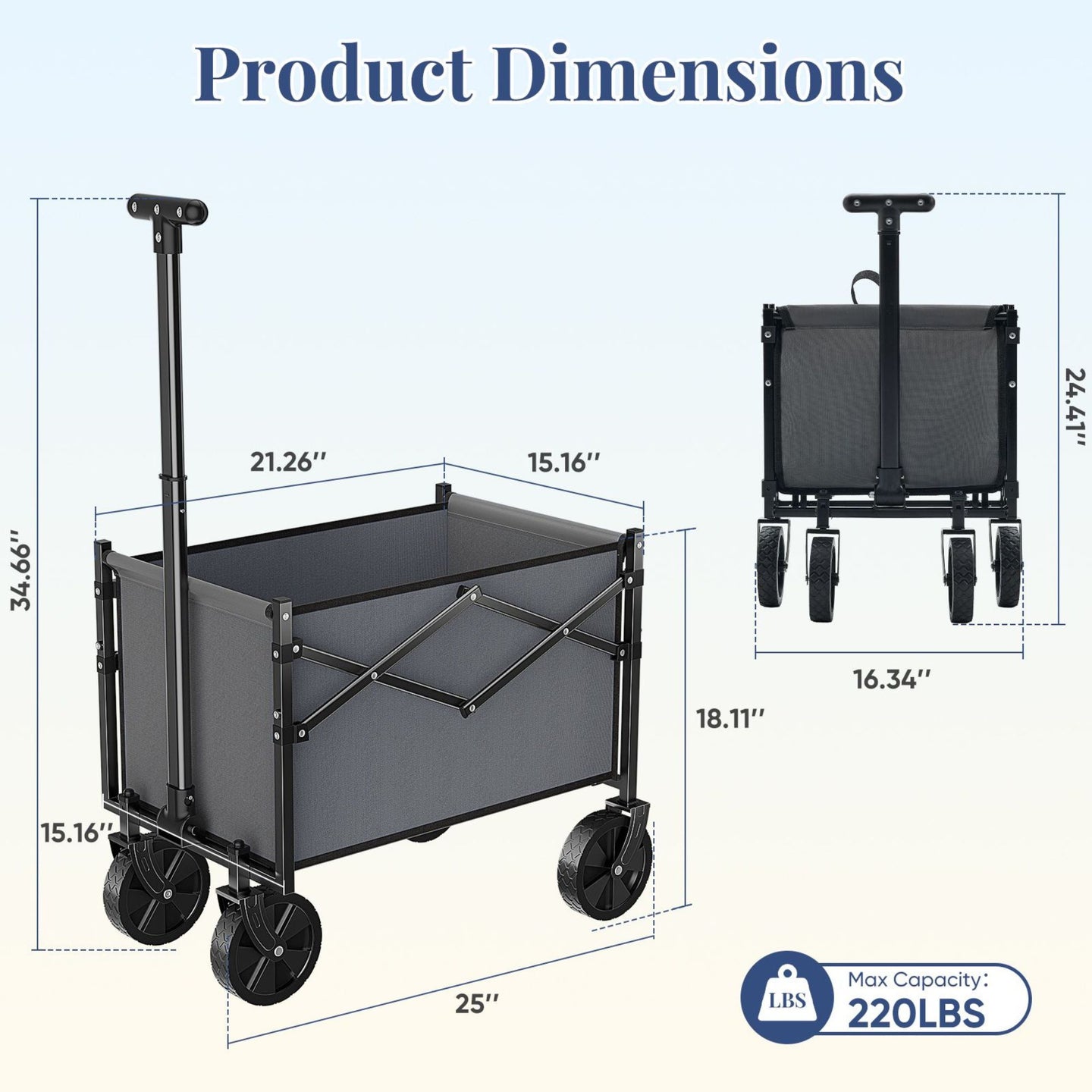 Heavy-Duty Foldable Utility Wagon – 220lb Capacity All-Terrain Cart