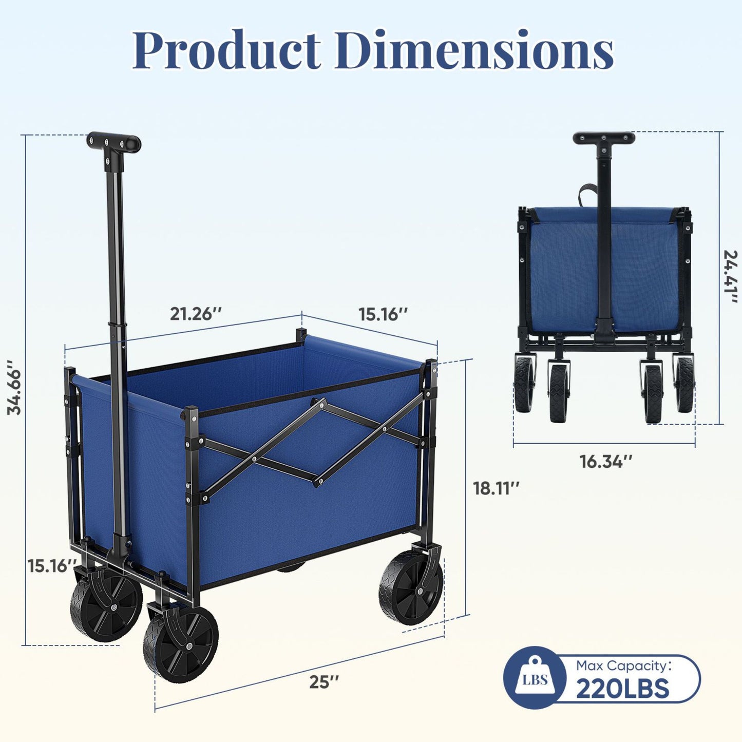 Heavy-Duty Foldable Utility Wagon – 220lb Capacity All-Terrain Cart