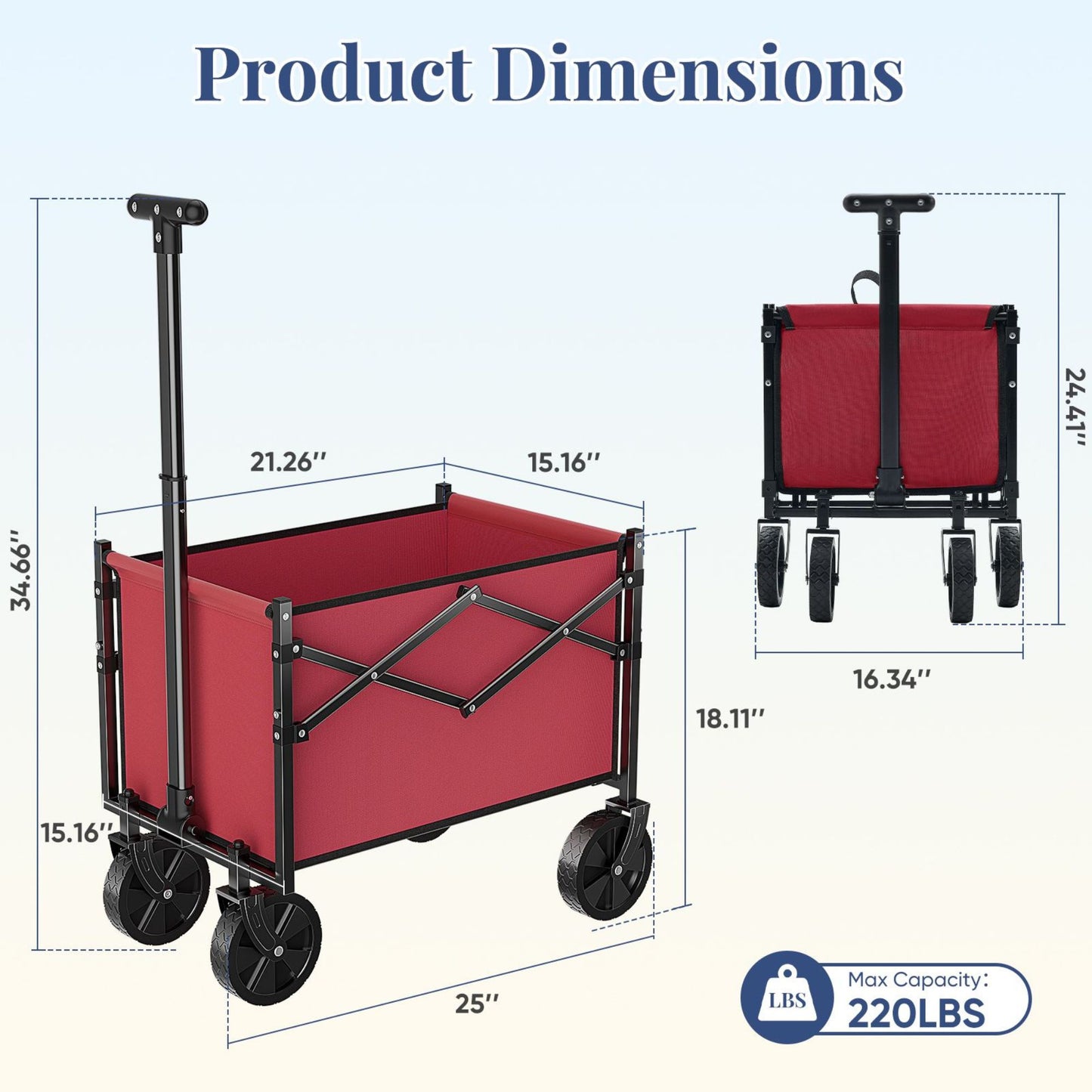 Heavy-Duty Foldable Utility Wagon – 220lb Capacity All-Terrain Cart